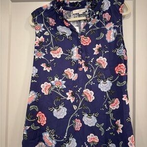 LOFT Sleeveless Floral Blouse - Blue and Red